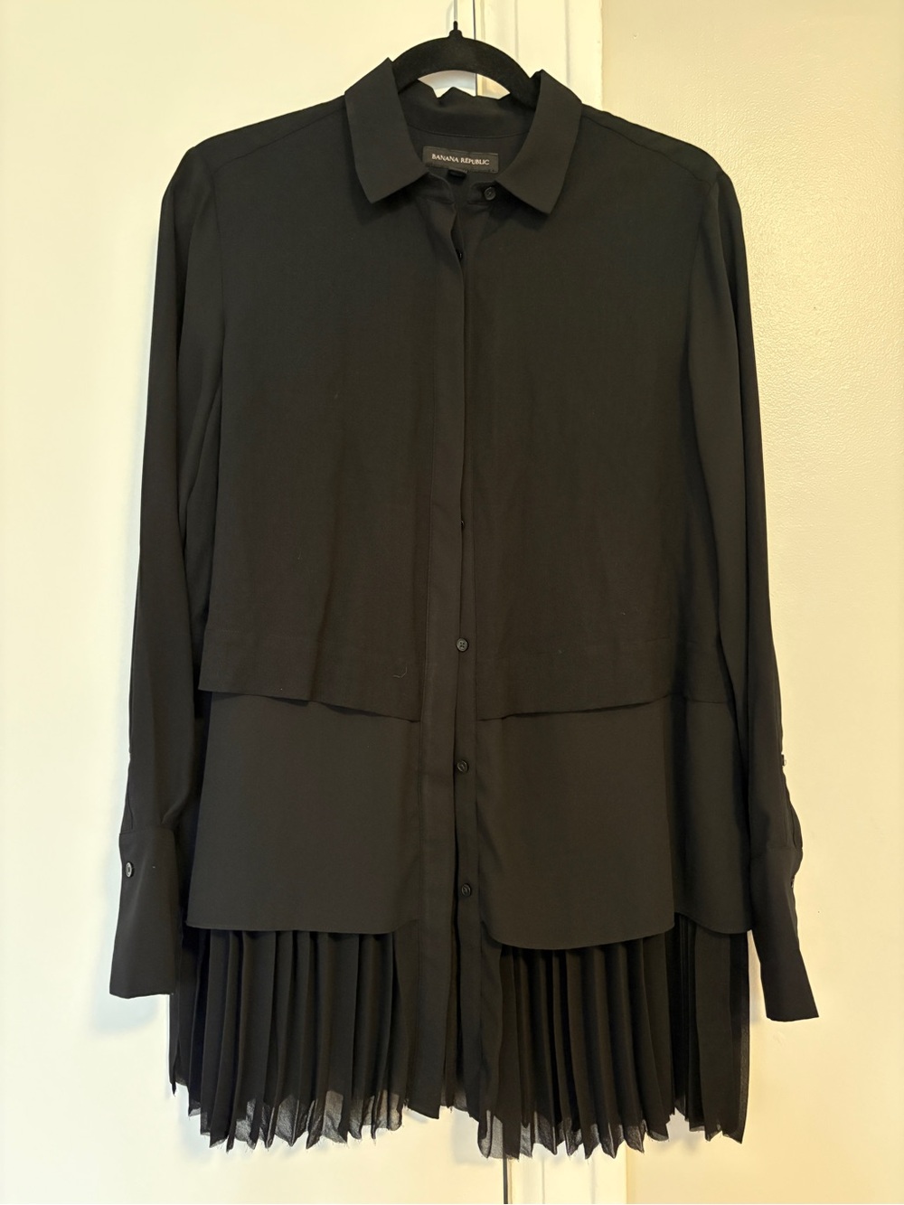 Banana Republic Black Layered Pleated button up dress